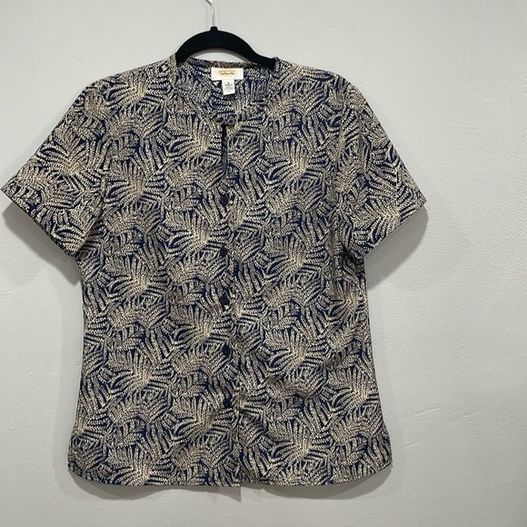 Talbots blue and cream lead top blouse vintage size 8 - Picture 1 of 5